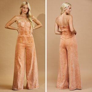 Elegant Peach Strapless Jumpsuit